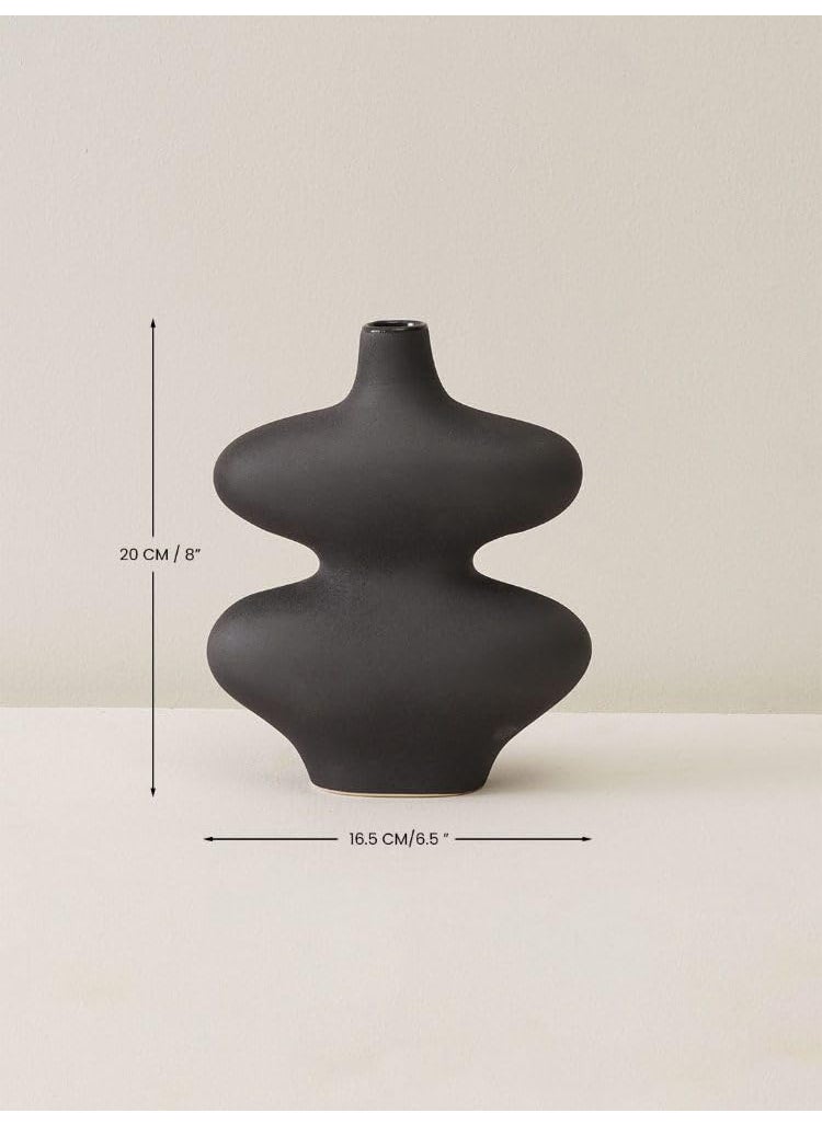 PUREZENTO Moonlight Vase Black and White Set of 3 Matte Finish Ceramic Designer Flower Vase for Home Decor Centre Table Room Side Corner