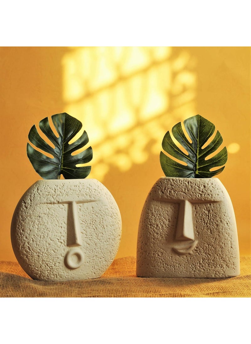 Kawai Homes Ceramic Face Vases Set of 2 Round Abstract Cute White Aesthetic Flower Vase for Home Decor and Living Room Dining Table Decoration