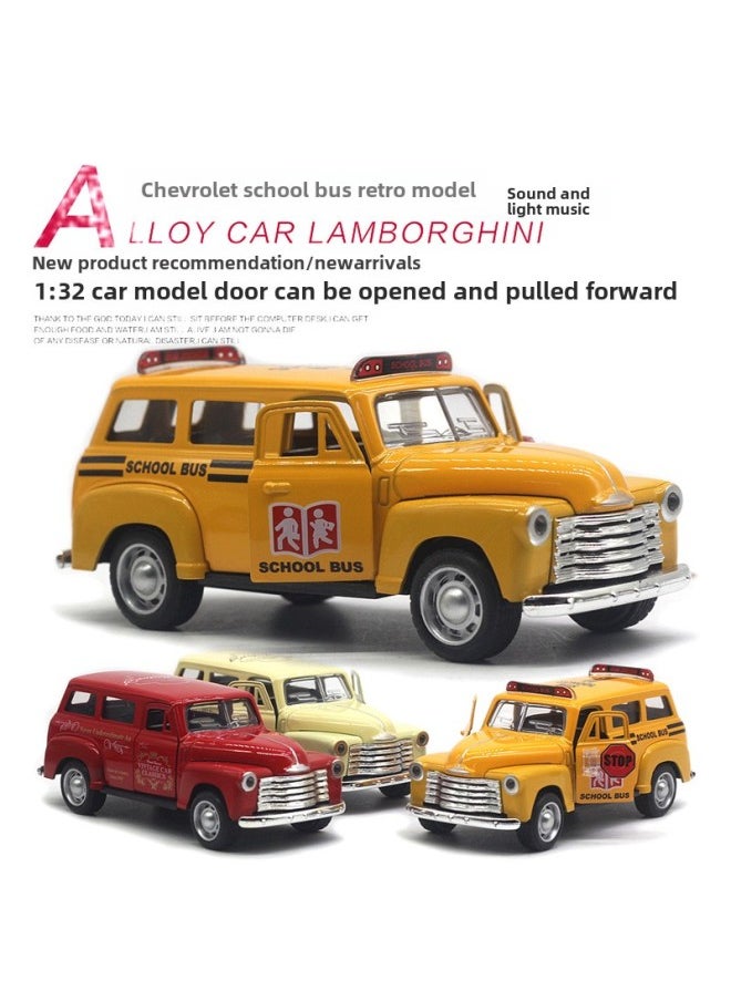 1:32 Alloy Chevrolet School Bus Classic Classic Car Simulation Model School Bus Sound And Light Hot Sale-Color:olive Green