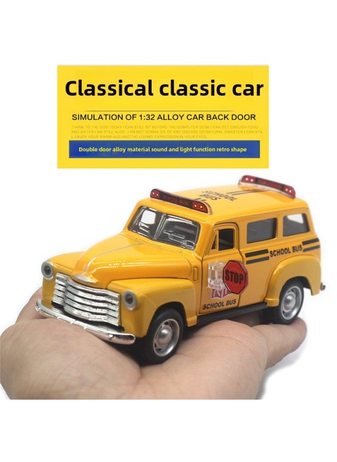 1:32 Alloy Chevrolet School Bus Classic Classic Car Simulation Model School Bus Sound And Light Hot Sale-Color:olive Green