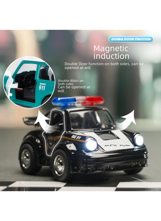Cartoon Q Version Alloy Huili Fire Police Car Series 2 Door-opening Classic Car With Light Music Car Model Trembles-Color:Q Version Blue Police
