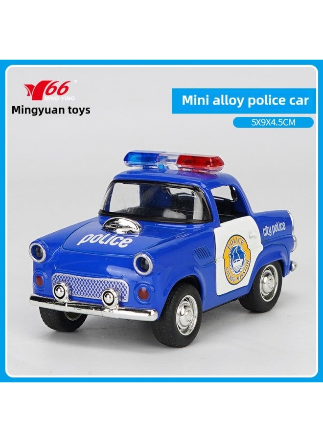 Cartoon Q Version Alloy Huili Fire Police Car Series 2 Door-opening Classic Car With Light Music Car Model Trembles-Color:Q Version Blue Police