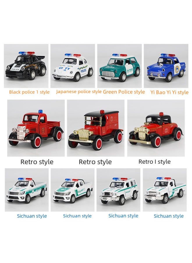 Cartoon Q Version Alloy Huili Fire Police Car Series 2 Door-opening Classic Car With Light Music Car Model Trembles-Color:Q Version Blue Police