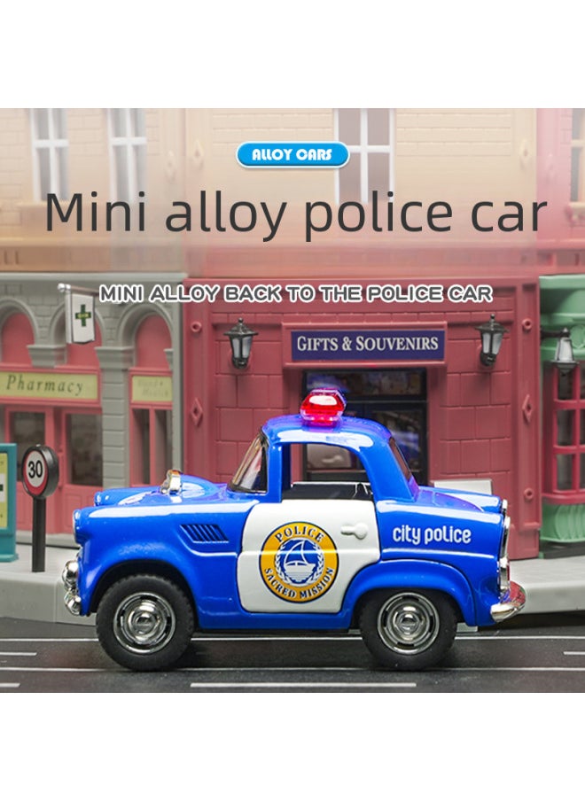 Cartoon Q Version Alloy Huili Fire Police Car Series 2 Door-opening Classic Car With Light Music Car Model Trembles-Color:Q Version Blue Police