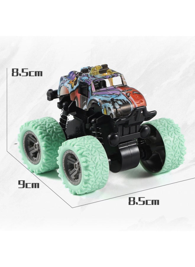 Children's Inertial Car Stunt Rotating Boys And Girls Birthday Toys Drop-resistant Shockproof Parent-child Interaction-Color:Graffiti Four-wheel Drive (Green Nude)