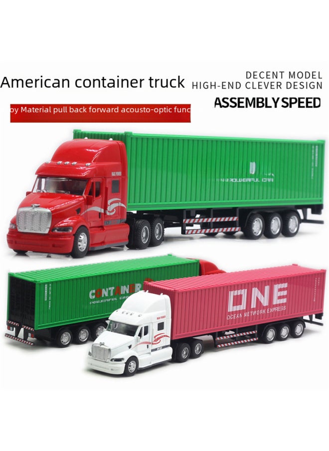Alloy American Style Container Truck Toy 148 Scale Semi-trailer Truck Sound Light Car Model Product-Color:White American Container Truck