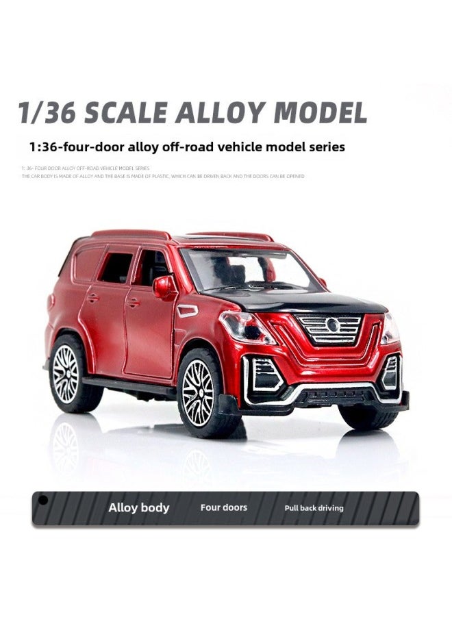 1:36 Alloy Sports Car Off-road Vehicle Model Children Boy Toy Car Back Force Door Car Ornaments Blind Box Wholesale-Color:Tour Red-four Doors