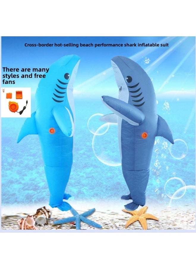 Outdoor Group Building Activities Entertainment Cartoon Props Air Model Three-dimensional Realistic Cute Shark Inflatable Clothing-Color:Yellow Shark 150-190cm