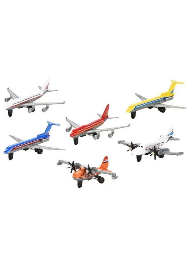 Children's Toys Alloy Sliding Small Airplane Model Ornaments Creative Passenger Plane Transportation Kindergarten Gift Bag-Color:OPP Bag, Six Mixed Hair