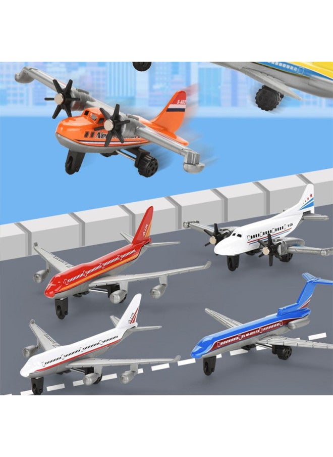 Children's Toys Alloy Sliding Small Airplane Model Ornaments Creative Passenger Plane Transportation Kindergarten Gift Bag-Color:OPP Bag, Six Mixed Hair