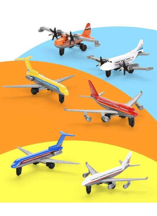 Children's Toys Alloy Sliding Small Airplane Model Ornaments Creative Passenger Plane Transportation Kindergarten Gift Bag-Color:OPP Bag, Six Mixed Hair