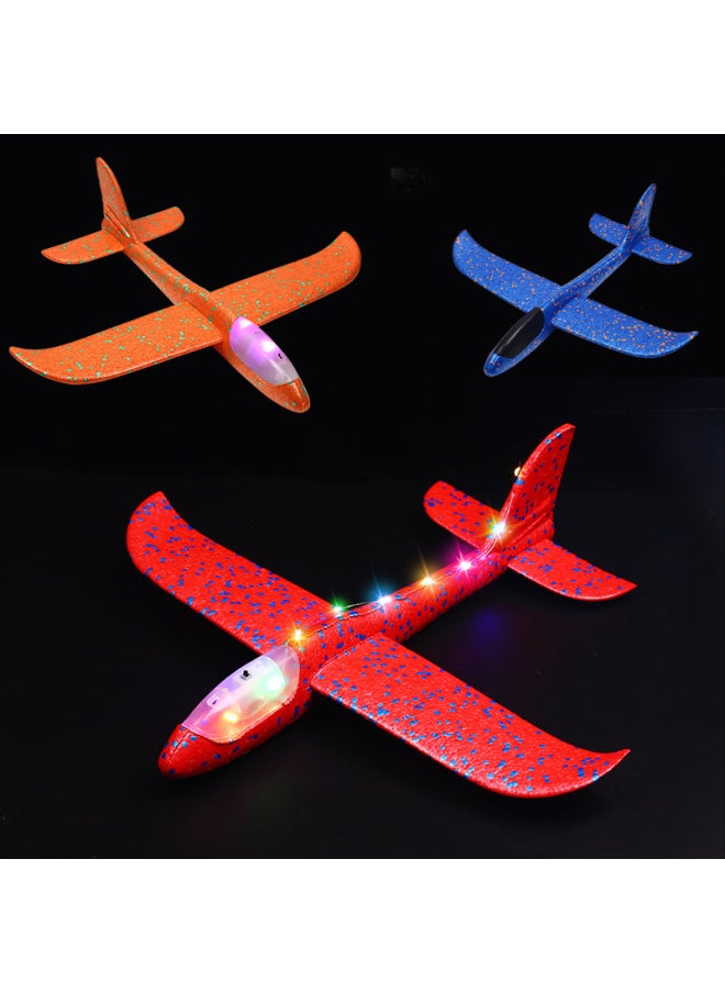 49cm Large Foam Aircraft Light-emitting Toy Hand Throw Aircraft Model Aircraft Children Glider Activity Push Gift Festival-Color:Blue Machine Hair Light Airplane