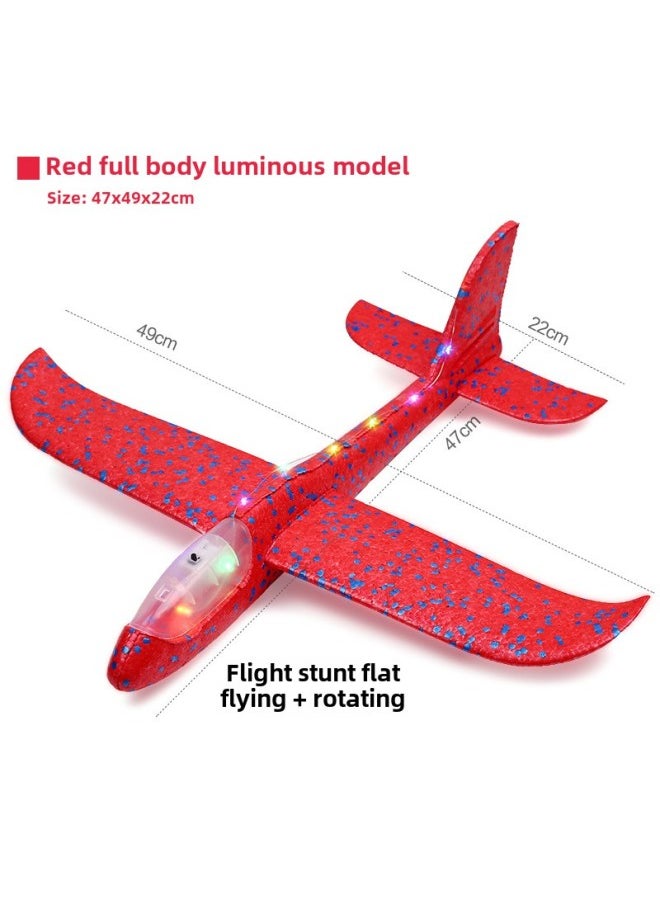 49cm Large Foam Aircraft Light-emitting Toy Hand Throw Aircraft Model Aircraft Children Glider Activity Push Gift Festival-Color:Blue Machine Hair Light Airplane