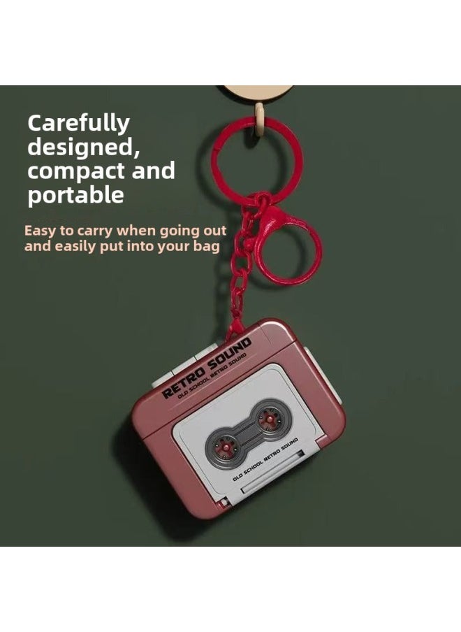 Internet Popular Retro Mini Recorder Couple Gift Keychain Pendant Fun Recordable Music Box Ornaments-Color:Red-Specifications:Keychain Recorder