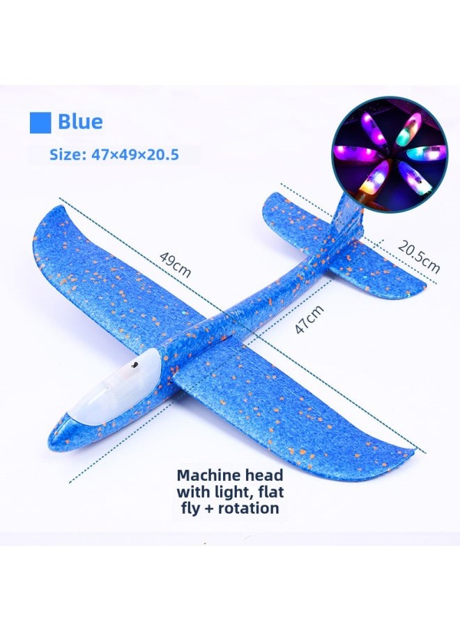 Large Hand-thrown Foam Glider Epp Foam Spin Airplanes Children's Aviation Model Toys Durable Easy To Assemble Launch-Color:Blue Head Glow 48cm Stunt + Swing