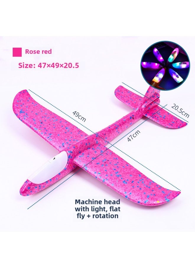 Large Hand-thrown Foam Glider Epp Foam Spin Airplanes Children's Aviation Model Toys Durable Easy To Assemble Launch-Color:Rose Red Head Glow 48cm Stunt + Swing