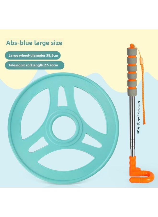 Children's Rolling Iron Ring Toy Adult Nostalgic Outdoor Luminous Kindergarten Primary School Students Hand Push Iron Ring Fitness Wheel-Specifications:Ocean Blue-large-diameter 38.5cm (including Hand Lever)