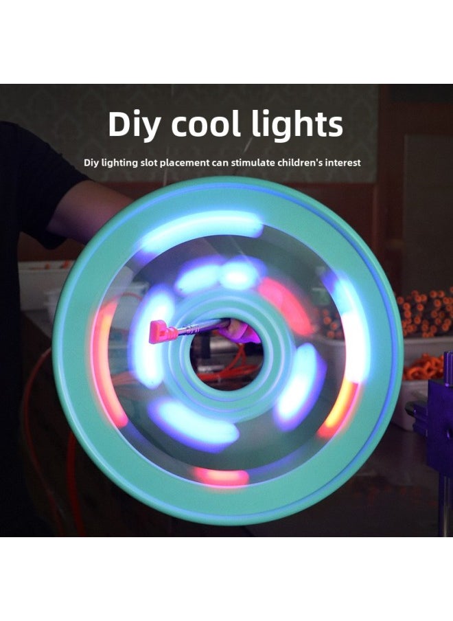 Children's Rolling Iron Ring Toy Adult Nostalgic Outdoor Luminous Kindergarten Primary School Students Hand Push Iron Ring Fitness Wheel-Specifications:Ocean Blue-large-diameter 38.5cm (including Hand Lever)