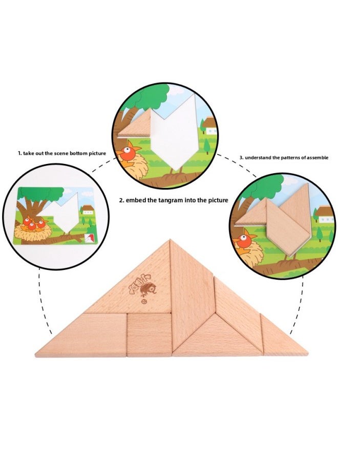 Wooden Creative Jigsaw Puzzle Wooden Early Education Puzzle Jigsaw Puzzle Children's Classic Mental Development Toy 0.9-Color:Tangram Suit Primary Color