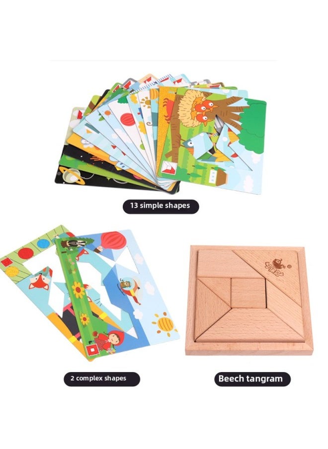 Wooden Creative Jigsaw Puzzle Wooden Early Education Puzzle Jigsaw Puzzle Children's Classic Mental Development Toy 0.9-Color:Tangram Suit Primary Color