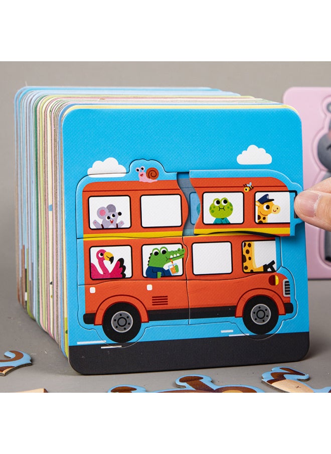 Children's Cartoon Animal Jigsaw Puzzle Baby Early Education Large Simple Entry-level Jigsaw Puzzle Small Toy For Children-Color:Baby Cognitive Block Puzzle [Transportation]]
