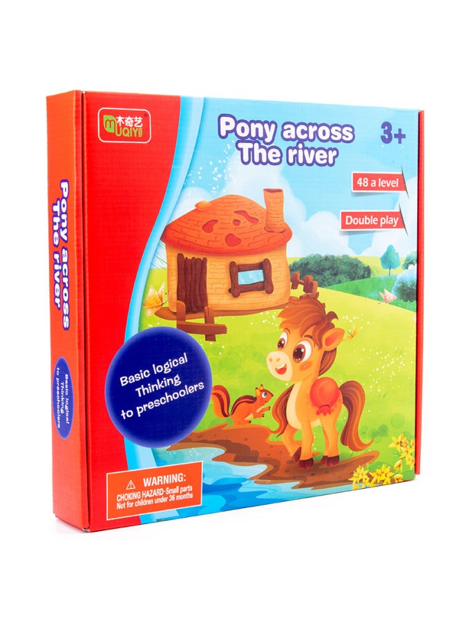 Multifunctional Training Thinking Logic Children's Interactive Toys Wooden Hippo Bathing Puzzle Pony Crossing The River Table Game-Color:Hippo Bathing