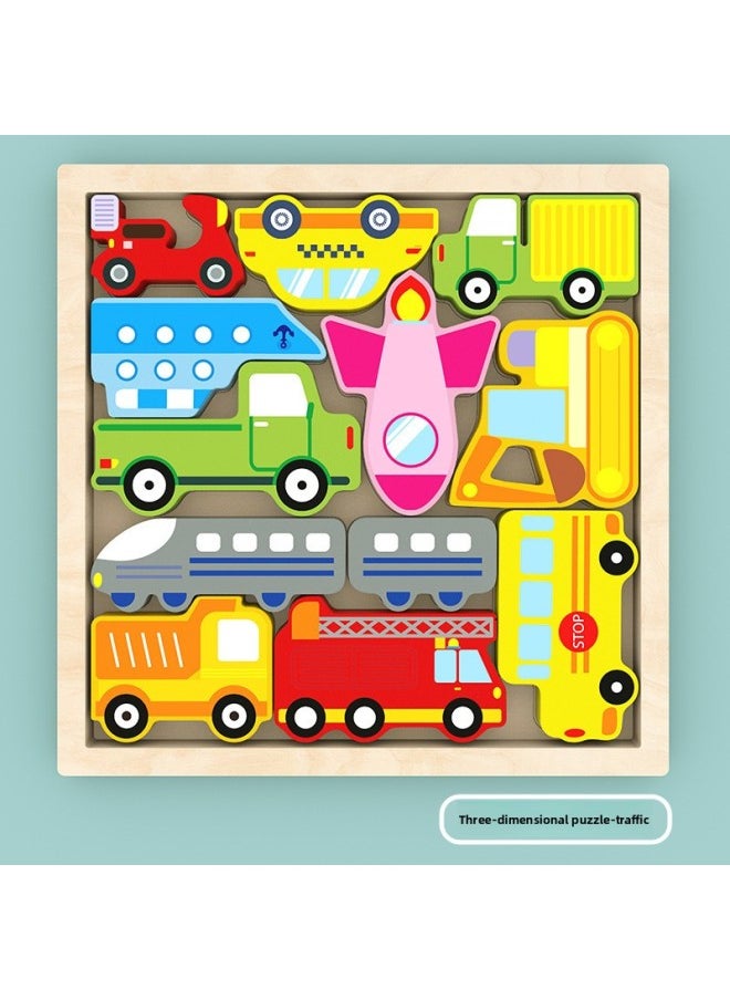 Children's Wooden Three-dimensional Puzzle Tetris Three-dimensional Animal Puzzle Puzzle Puzzle Building Block Toys Custom-Color:mbj-traffic