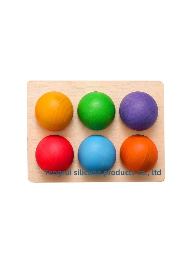 Wooden Rainbow Matching Ball Color Cognitive Enlightenment Toys Children's Color Matching Wooden Puzzle-Color:Wooden Rainbow Pairing Ball [6 Color Ball]]