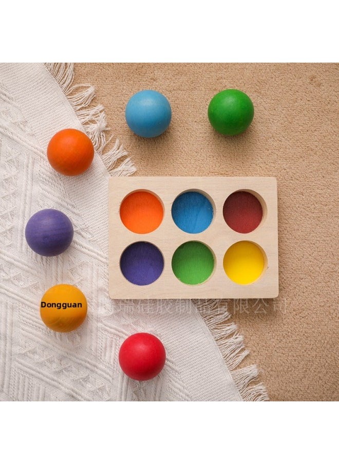 Wooden Rainbow Matching Ball Color Cognitive Enlightenment Toys Children's Color Matching Wooden Puzzle-Color:Wooden Rainbow Pairing Ball [6 Color Ball]]
