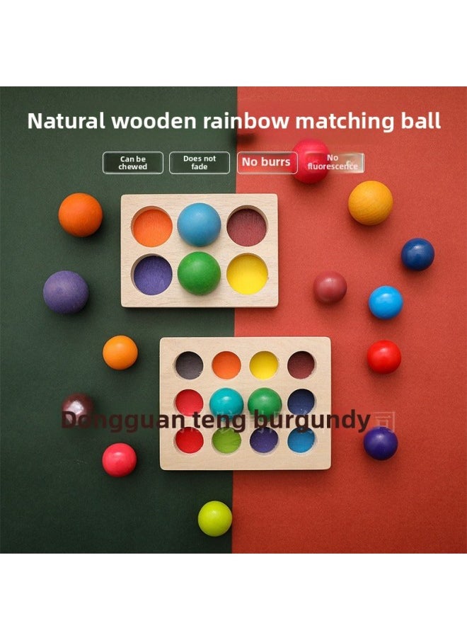 Wooden Rainbow Matching Ball Color Cognitive Enlightenment Toys Children's Color Matching Wooden Puzzle-Color:Wooden Rainbow Pairing Ball [6 Color Ball]]