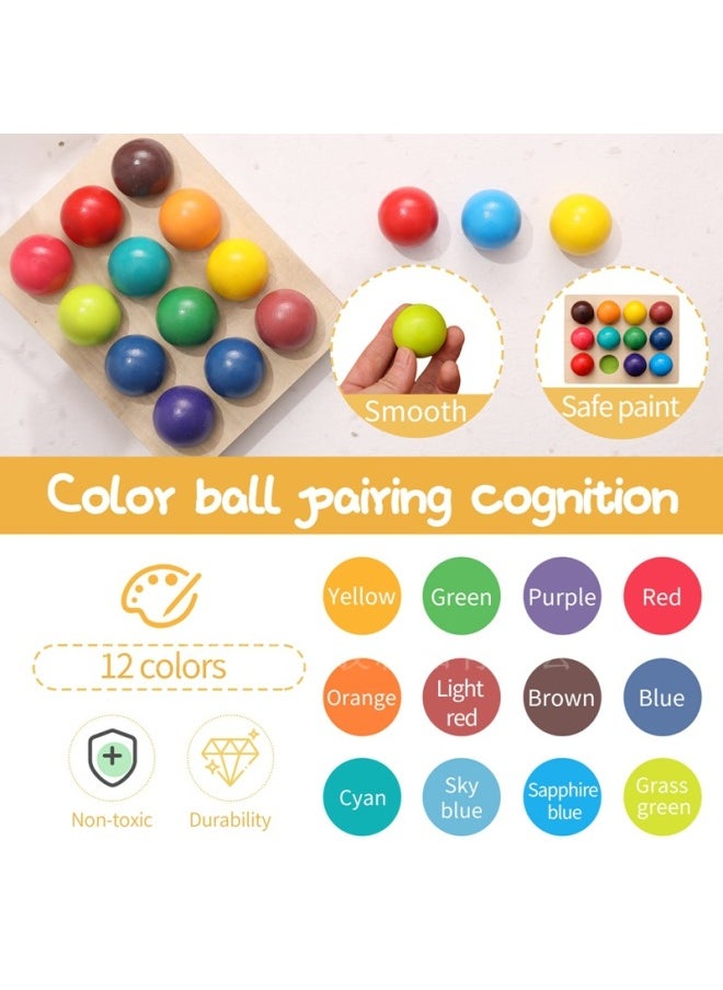 Wooden Rainbow Matching Ball Color Cognitive Enlightenment Toys Children's Color Matching Wooden Puzzle-Color:Wooden Rainbow Pairing Ball [6 Color Ball]]