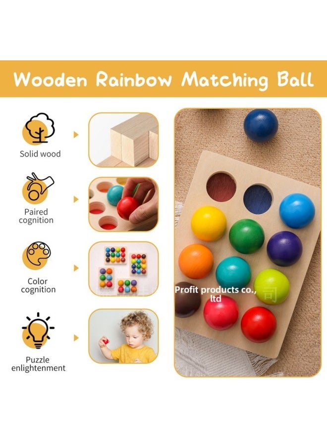Wooden Rainbow Matching Ball Color Cognitive Enlightenment Toys Children's Color Matching Wooden Puzzle-Color:Wooden Rainbow Pairing Ball [6 Color Ball]]