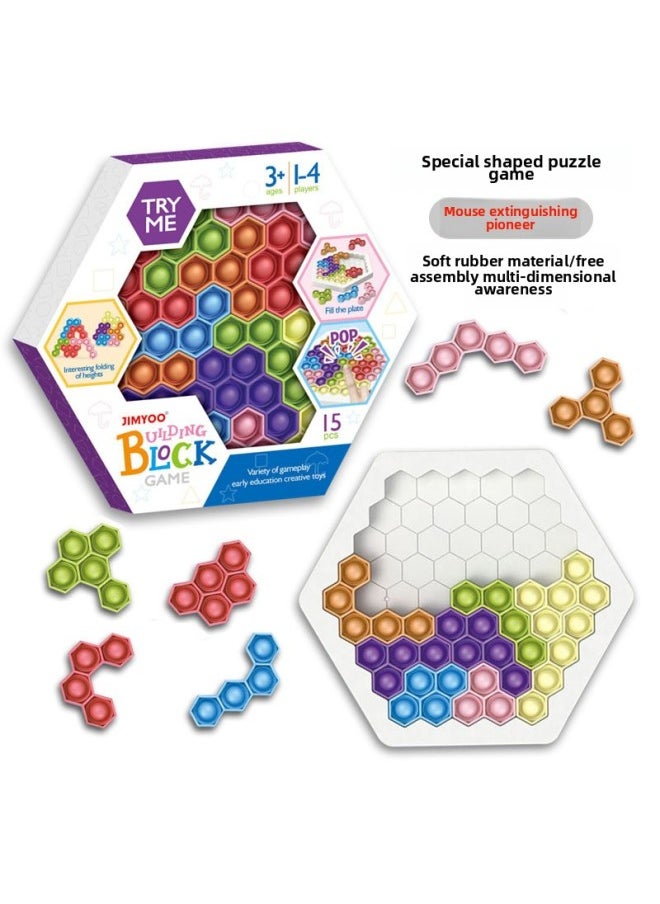 Anti-rodent Pioneer Alien Jigsaw Puzzle Square Building Block Toy Silicone Decompression Bubble Game-Color:6 Color Random
