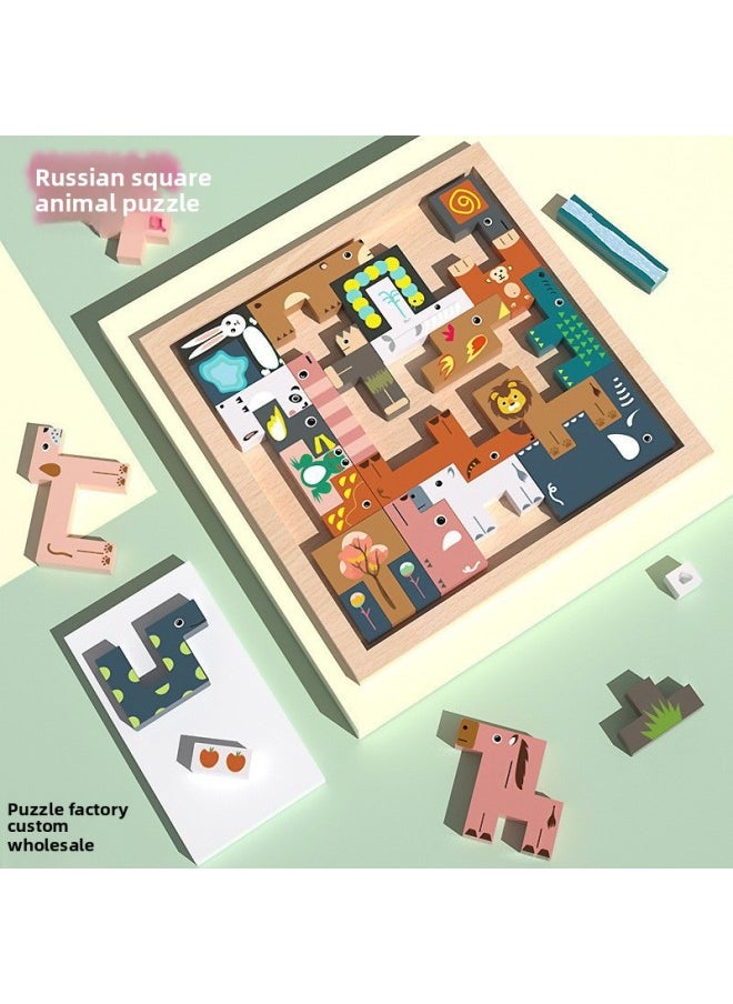 Children's Wooden Three-dimensional Puzzle Tetris Three-dimensional Animal Puzzle Puzzle Puzzle Building Block Toys Custom-Color:mbj-fruit