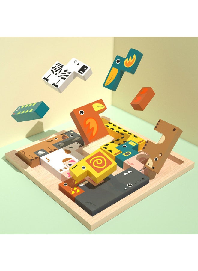 Children's Wooden Three-dimensional Puzzle Tetris Three-dimensional Animal Puzzle Puzzle Puzzle Building Block Toys Custom-Color:mbj-fruit