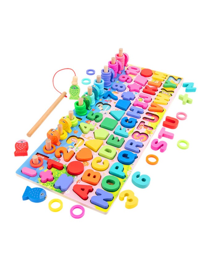 Six-in-one Fishing Board Children's Early Education Traffic Digital Shape Cognitive Wooden Puzzle Puzzle Puzzle Toy-Color:Five-in-one Fishing Logarithmic Board