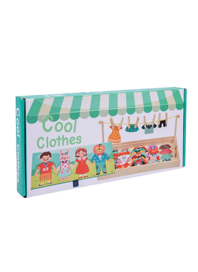 Children's Early Childhood Puzzle Wooden Varied Creative Hanging Clothes. 7 Dress Up Game Boys And Girls Play Home Educational Toys-Color:Clothes Dressing Game (Lion) 0.7