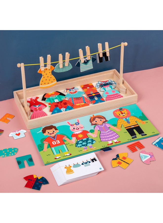 Children's Early Childhood Puzzle Wooden Varied Creative Hanging Clothes. 7 Dress Up Game Boys And Girls Play Home Educational Toys-Color:Clothes Dressing Game (Lion) 0.7