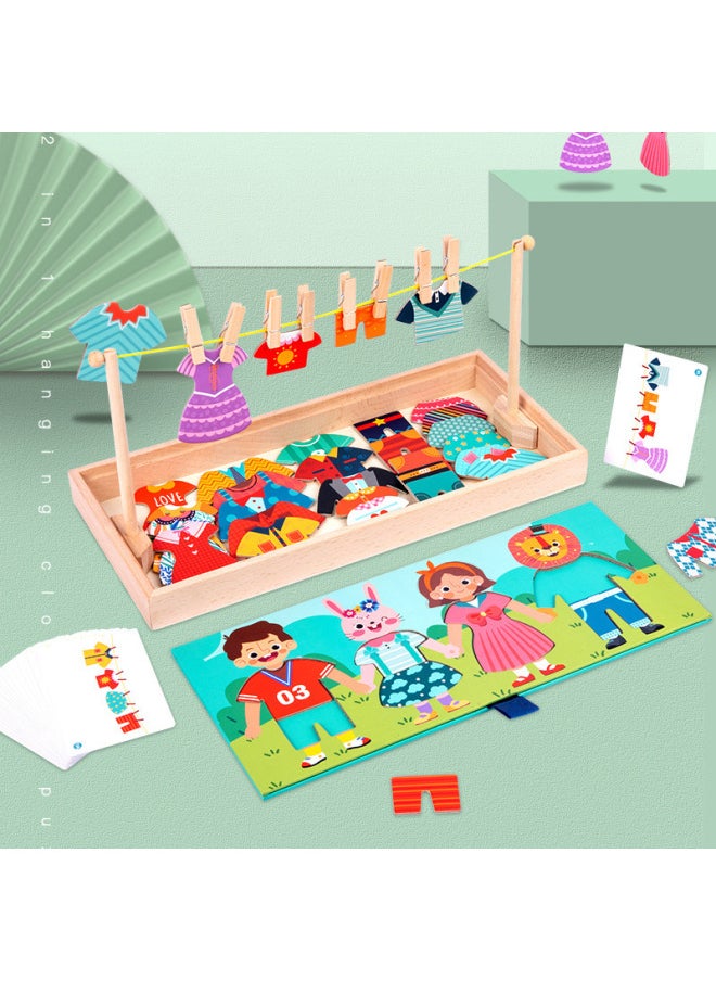 Children's Early Childhood Puzzle Wooden Varied Creative Hanging Clothes. 7 Dress Up Game Boys And Girls Play Home Educational Toys-Color:Clothes Dressing Game (Lion) 0.7