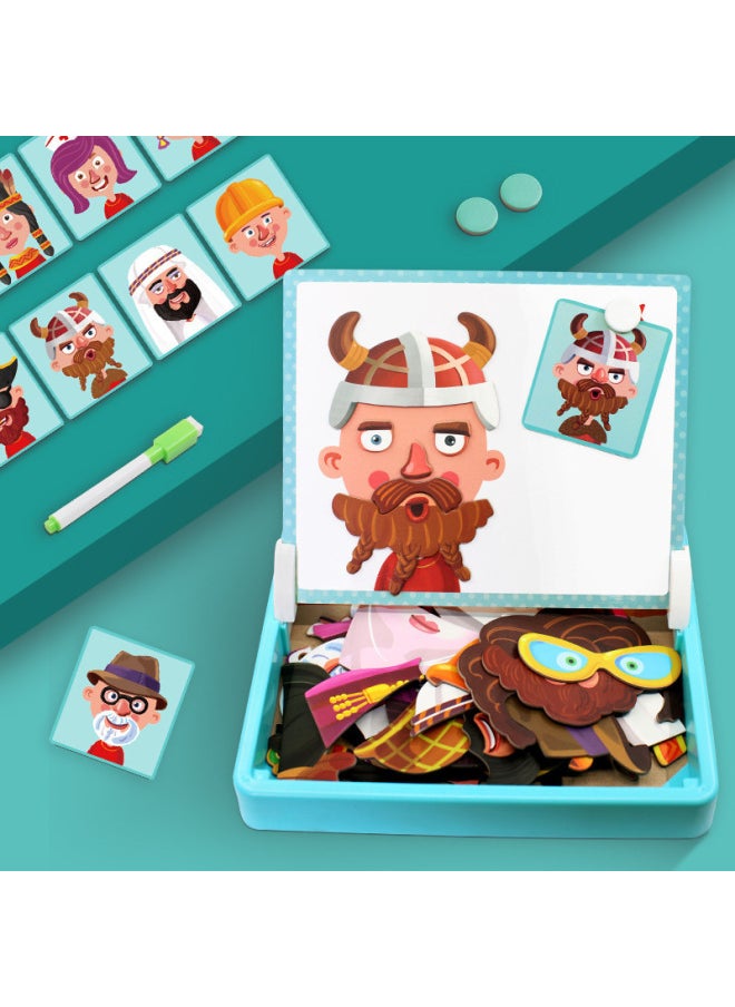 Wooden Puzzle Stickers Magnetic Collage Fun Double-sided Jigsaw Puzzle Interactive Early Education Intellectual Toy Game-Color:ZKB-Puzzle Paste Mysterious Ocean