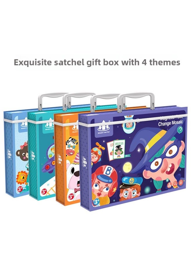 Wooden Puzzle Stickers Magnetic Collage Fun Double-sided Jigsaw Puzzle Interactive Early Education Intellectual Toy Game-Color:ZKB-Puzzle Paste Mysterious Ocean