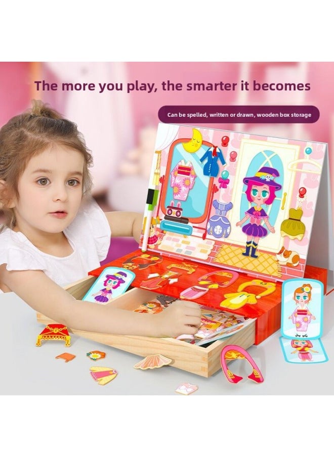 Children's Educational Magnetic Cartoon Princess Dress-up Animal Spelling Multi-function Double-sided Drawing Board Puzzle Girl Gift Box-Color:Drawer Type-vehicle Spell Music (2 Yuan Required)