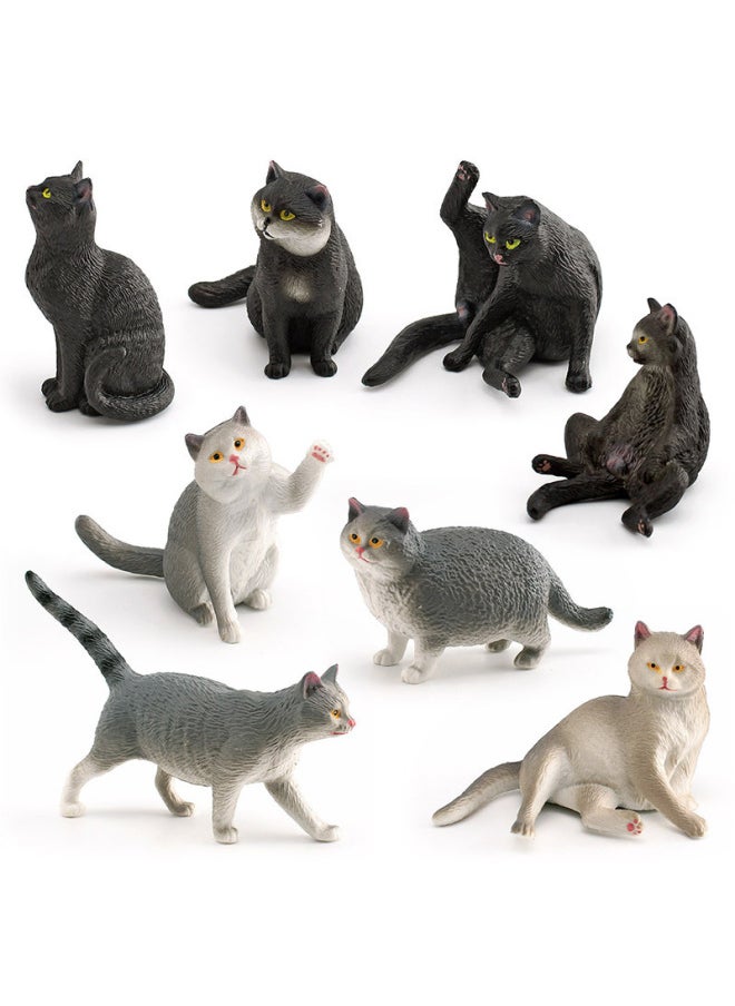 Children's Mini Simulation Pet Cat Model Orange Cat Fat Cat British Short-haired Cat Pastoral Cat Decorative Ornaments-Color:8 Types Of Gray And Black Cats 245g