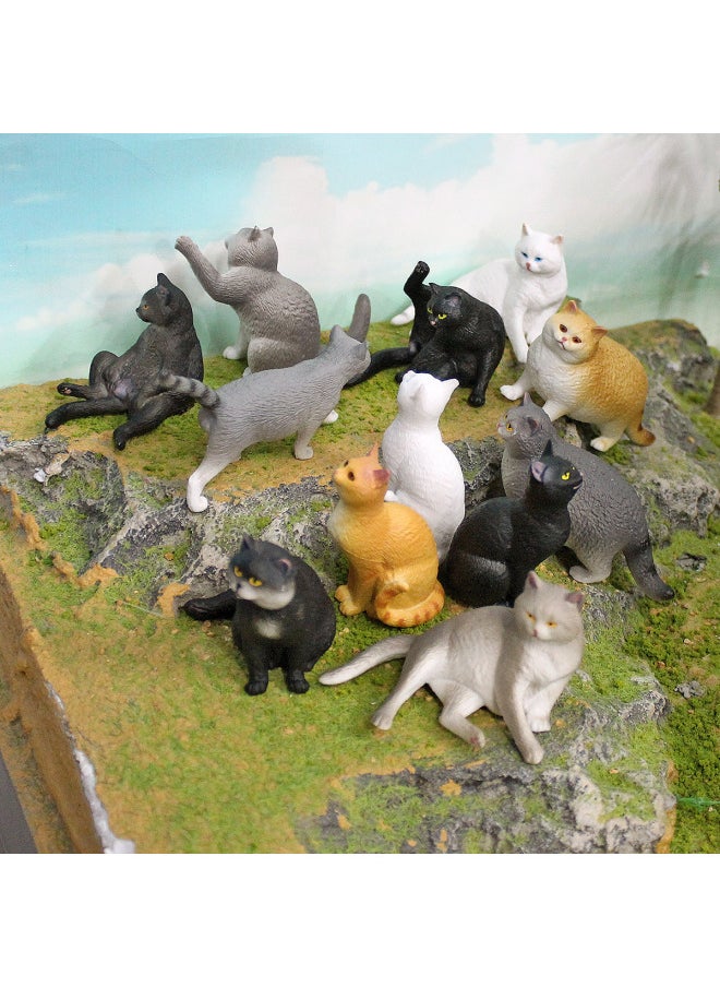Children's Mini Simulation Pet Cat Model Orange Cat Fat Cat British Short-haired Cat Pastoral Cat Decorative Ornaments-Color:8 Types Of Gray And Black Cats 245g