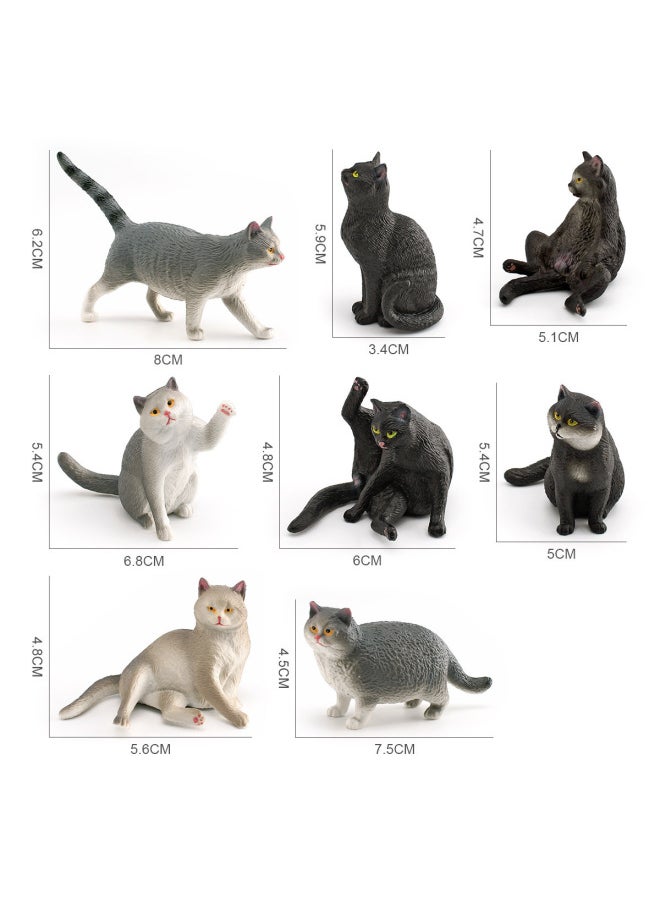 Children's Mini Simulation Pet Cat Model Orange Cat Fat Cat British Short-haired Cat Pastoral Cat Decorative Ornaments-Color:8 Types Of Gray And Black Cats 245g