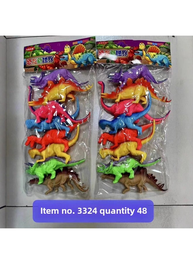 Play House Set Bag Simulation Soft Rubber Model Children's Toy Marine Animal Insect Farm Static Dinosaur-Color:3334 Static Dinosaur (color 4 Loaded With BB Whistle)
