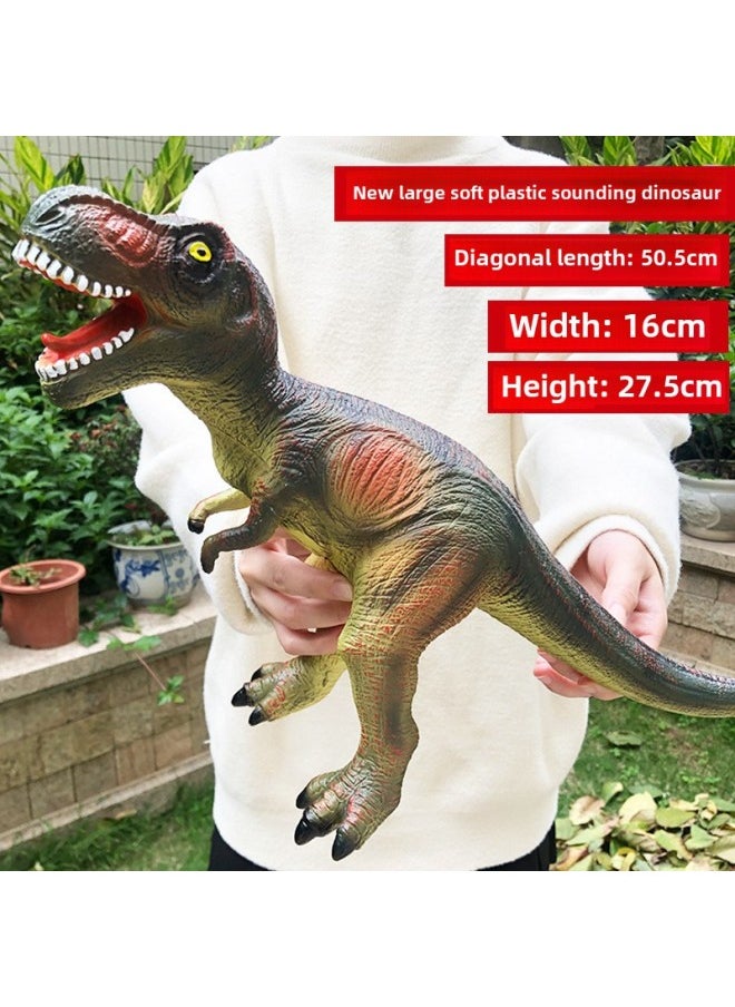 Large Size Simulation Soft Glue Dinosaur Toy Sounding Tyrannosaurus Rex Triceratops Animal Model Boys Children's Stall-Color:Army Green Tyrannosaurus Rex 52cm
