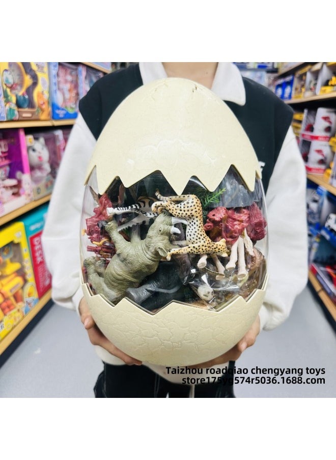 Children's Dinosaur Egg Toy Triceratops Tyrannosaurus Rex World Jungle Insect Wild Animal Model Male Girl Cognition-Color:Dinosaur Egg Barrel (Animal 13 Piece Set)