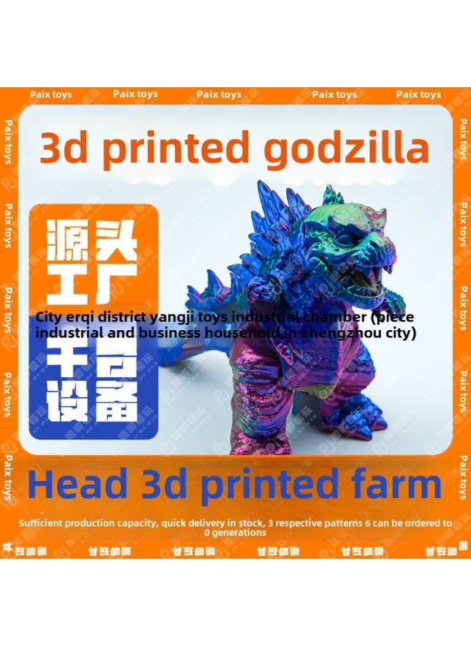 3D Printing Godzilla Explosions Gojira Monster With Active Joint Ornaments Gift Children's Rainbow Toys-Color:Blue-green Gradient-Specifications:Large Size: Height 14cm, Length 24cm