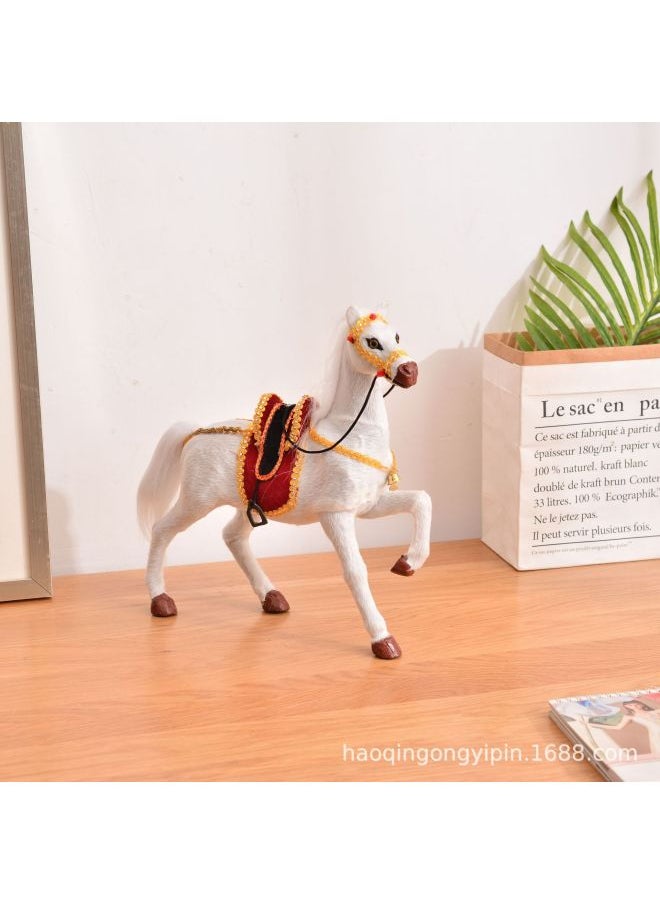 Simulation Horse Decoration Fur Simulation Animal Home Decoration Simulation Horse Micro Landscape DIY Decoration Plush Toy Horse-Color:White Small Size 22*20